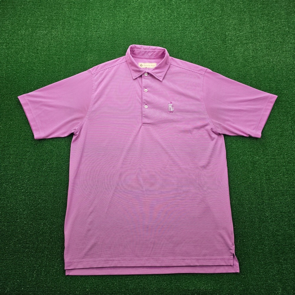 Donald Ross Polo Shirt Mens Medium Pink Purple Striped Golf‎ Performance Logo